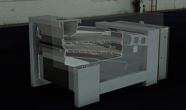 Model 3D czyszczalni ROTAR-2 — widok wewnętrznego mechanizmu sit